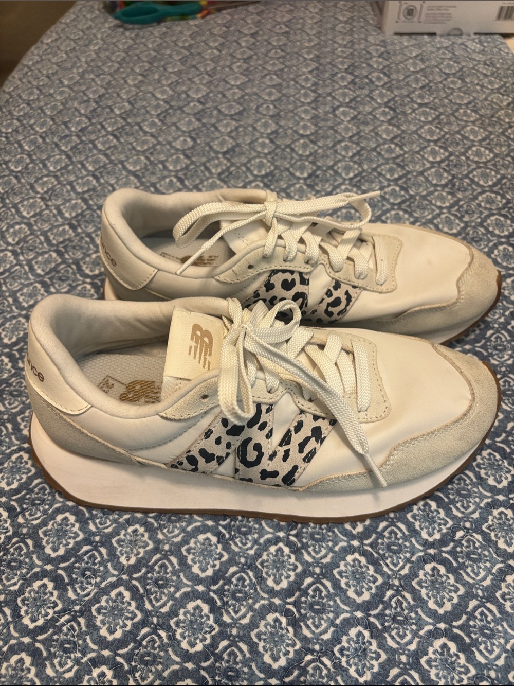 New Balance 237 White and Black Leopard Accent Women's Sneakers